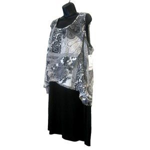 Notations Women's Overlay over Abstract  Patterned & Black Dress Size 3X